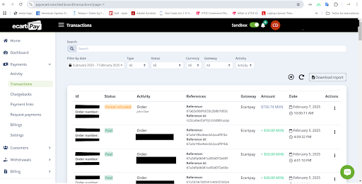 Image 17. Transactions section in Ecart Pay