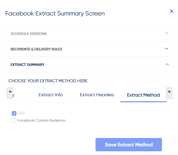 "Extract Method" window in the Extract Summary Panel