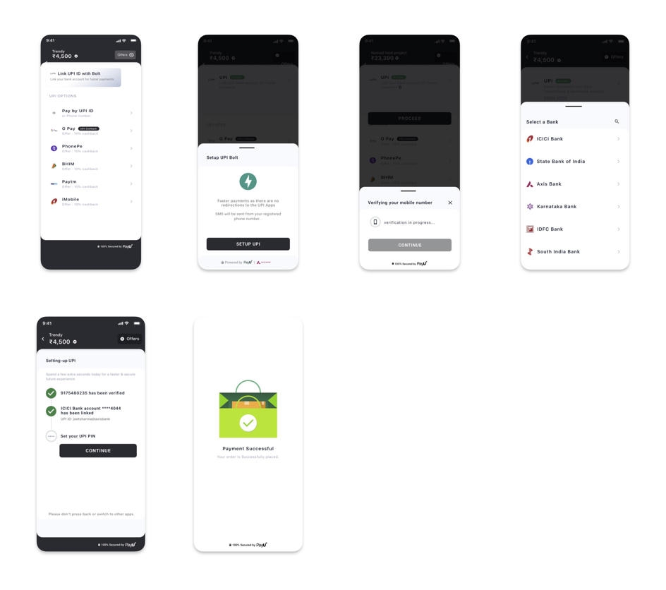 Flutter UPI Bolt UI SDK Integration Registration and Pay Flow