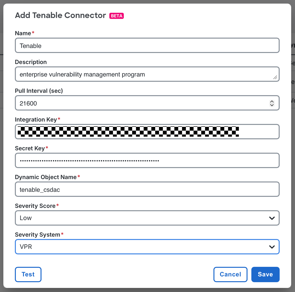 Tenable connector configuration