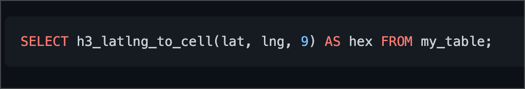 Calling an H3 function from SQL via the H3-Presto library.