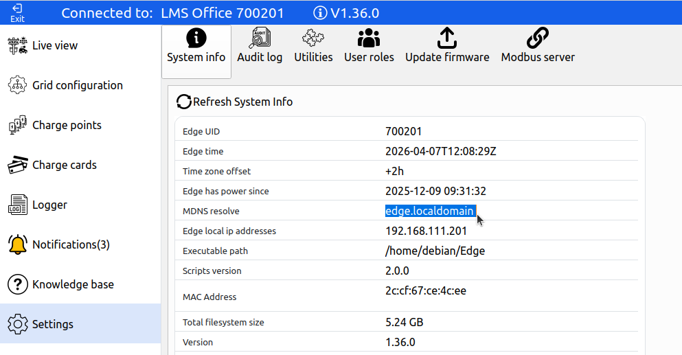 Edge settings showing the mdns resolve URL
