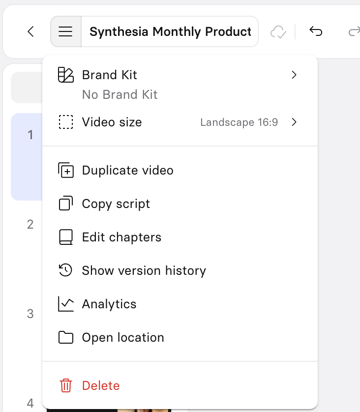 Video Metadata menu