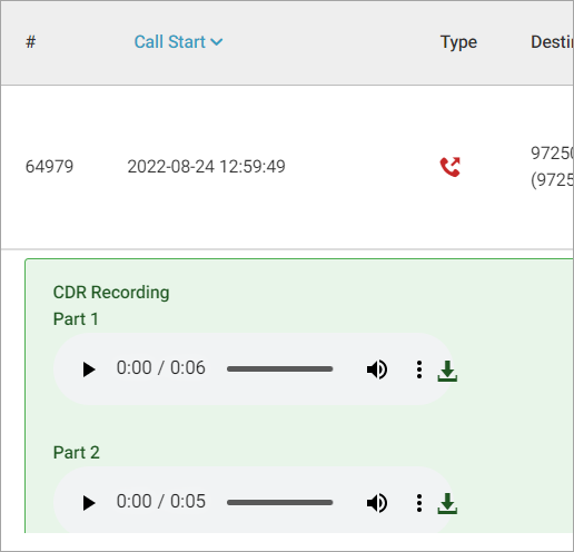 Screenshot of the **Recording** section with split recording feature applied