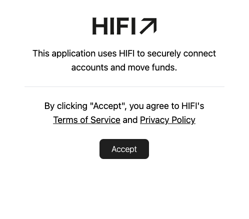 HIFI's default terms of service template. This page can be whitelabled with your organizations logo and brand colors.