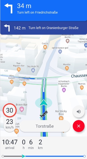 Screenshot: An application running guidance - empowered by the HERE SDK.