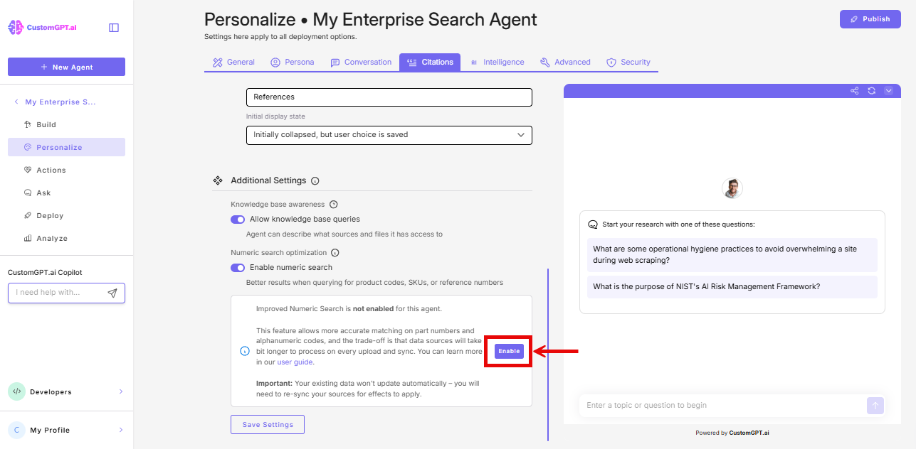 Enable button in the improved nueric search banner
