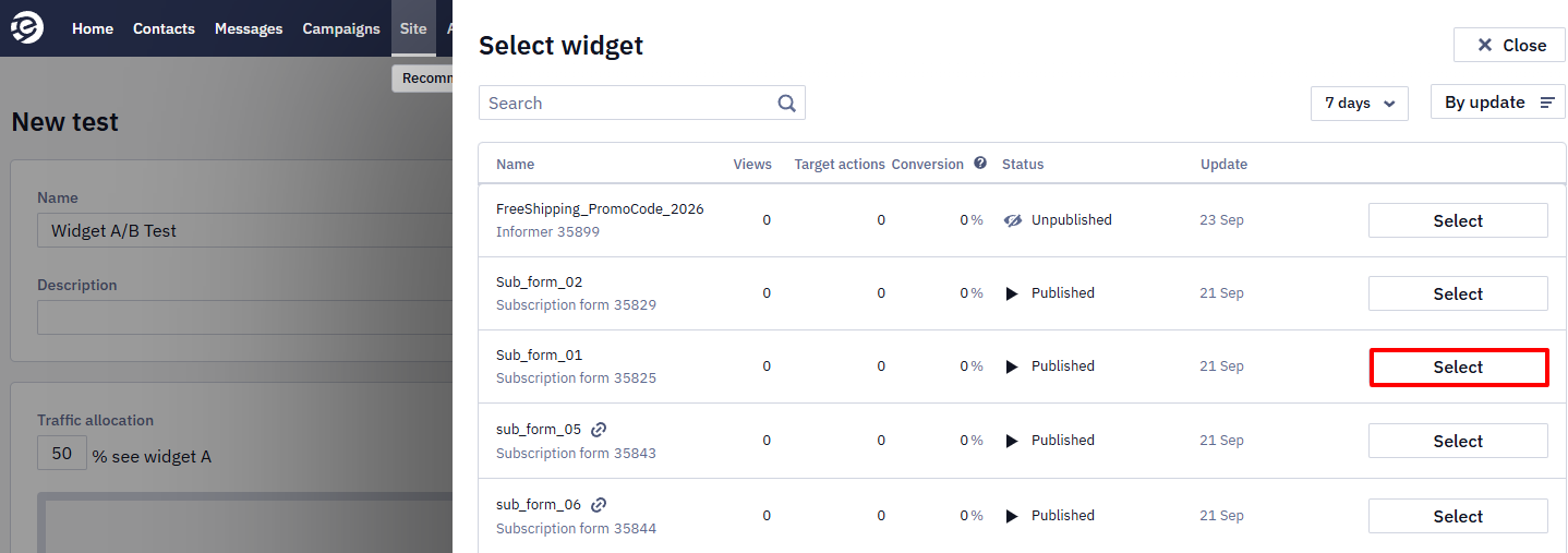 Select widget A