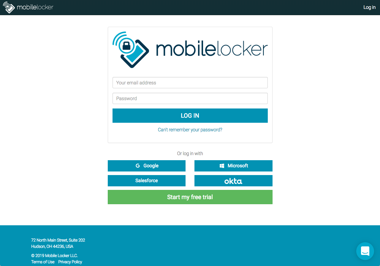 Log in to the Mobile Locker admin portal with your email address and password.