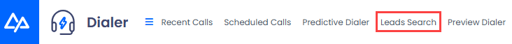 Screenshot of Leads Search menu tab