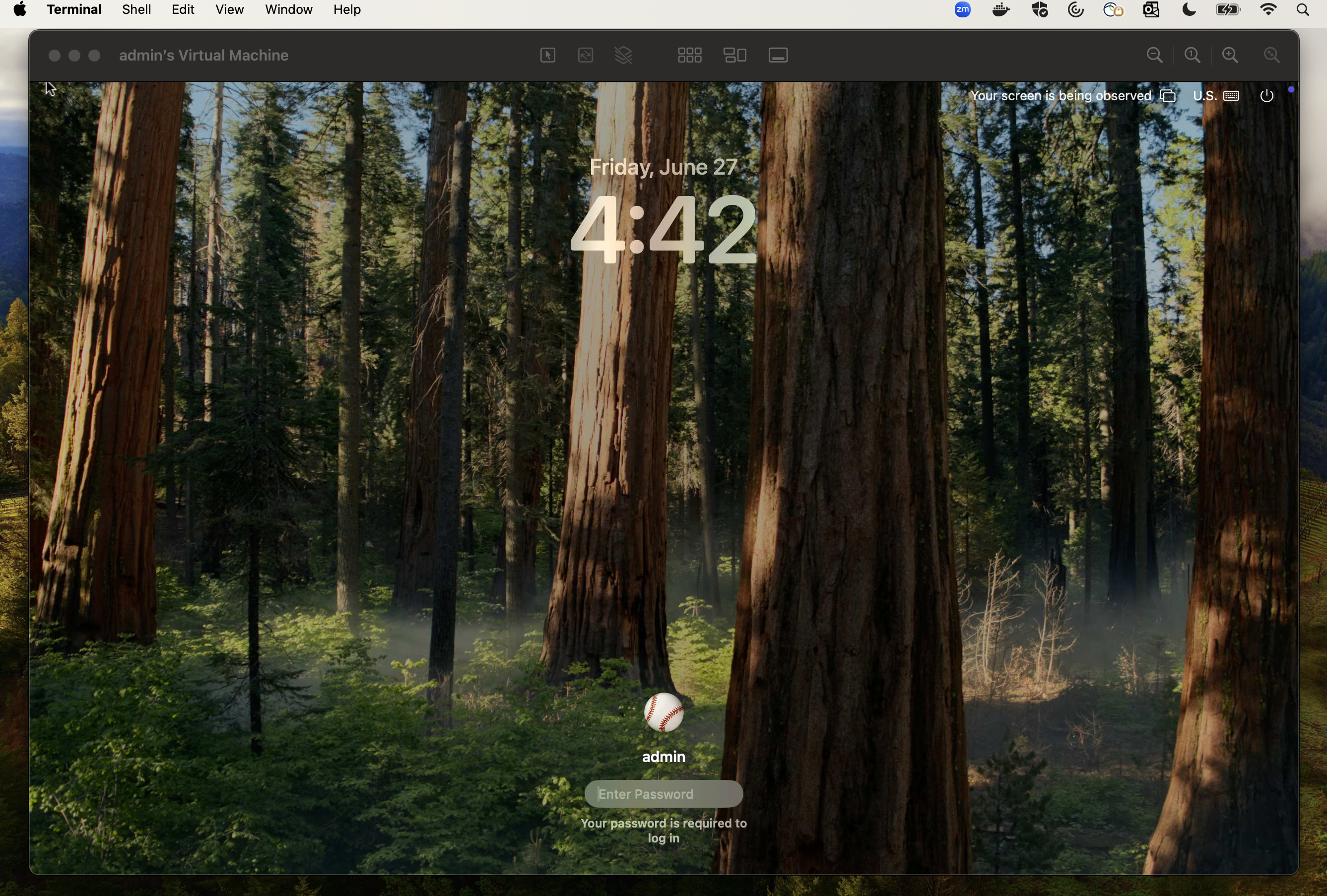 A deployed Sequoia VM login screen with display resolution configurations set using the Orka 3.4.0 CLI