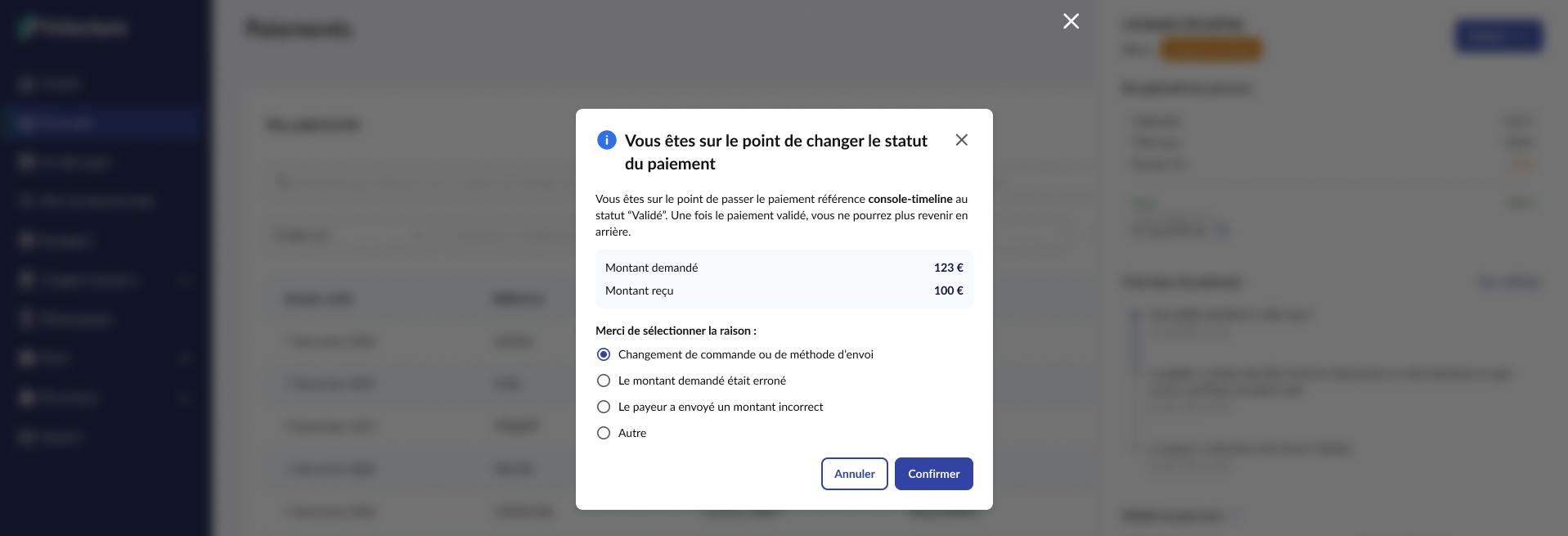 Payment details validate payment partial modal