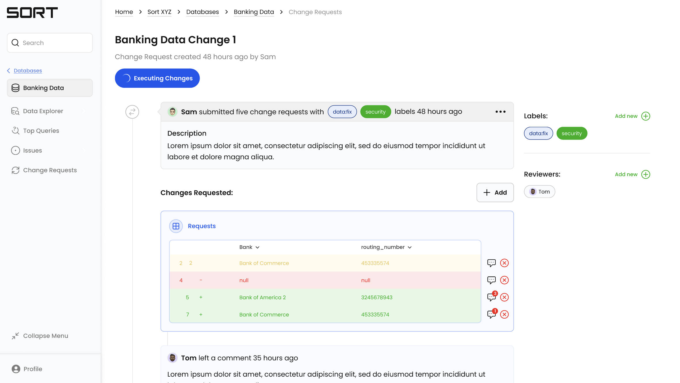 Change Request applying changes to the underlying database