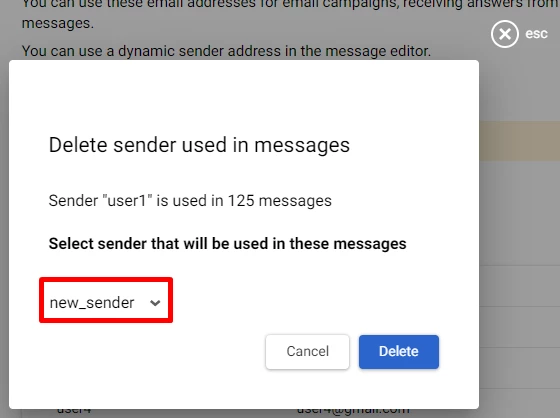 Select a new sender