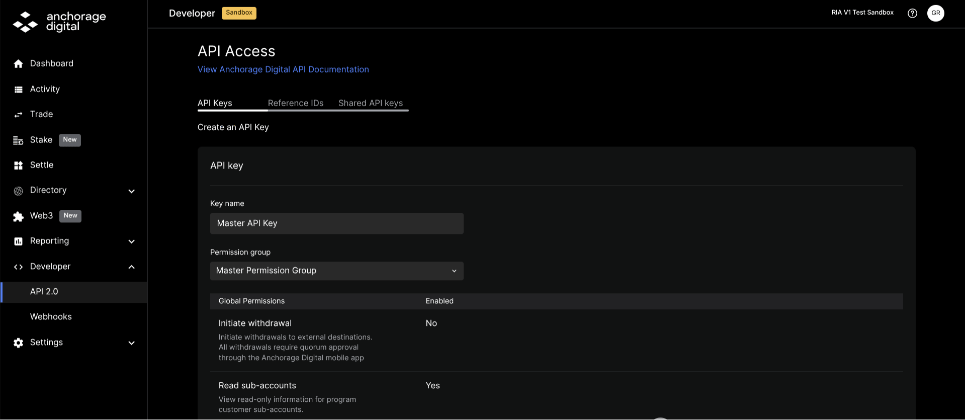 Creating a new API Key