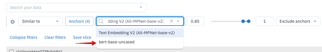 Specify the embedding that powers the similarity search.