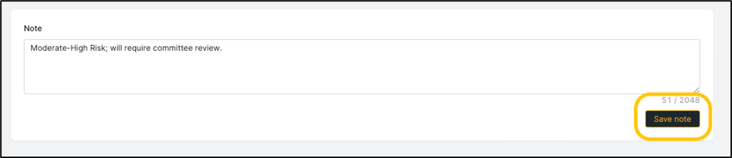 Figure 35. Option to add note regarding risk profile of client