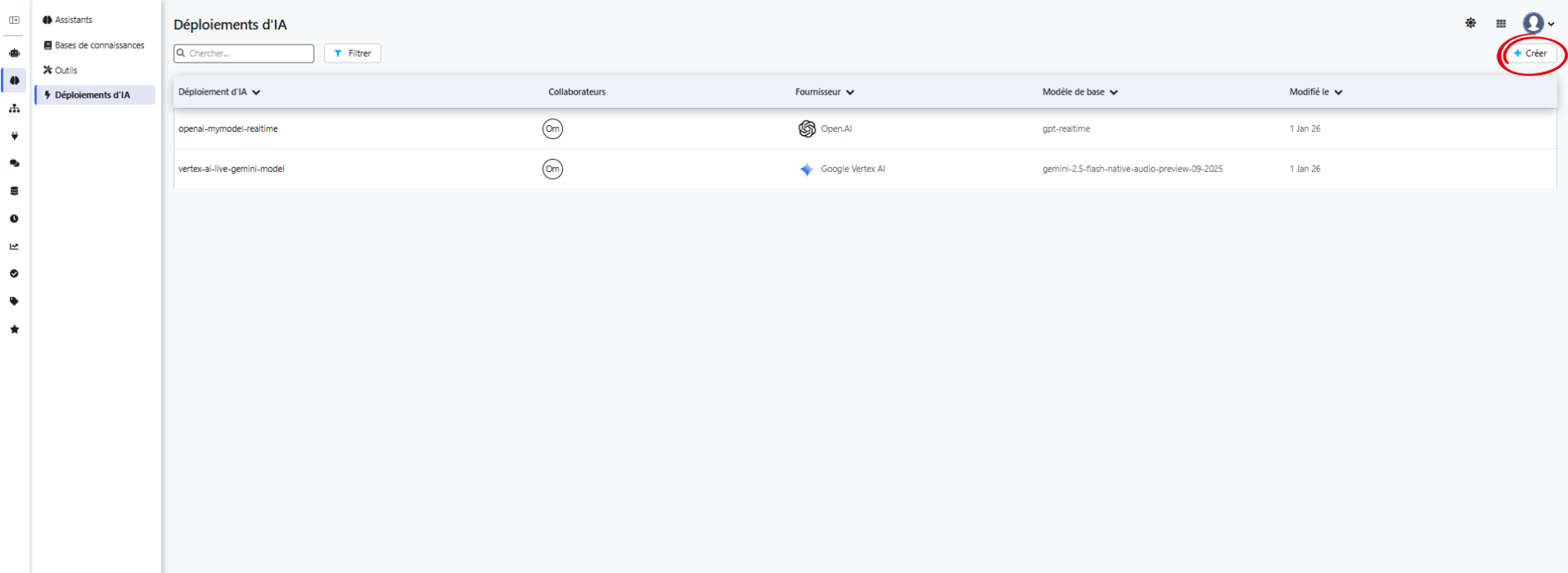 Create button for new deployment