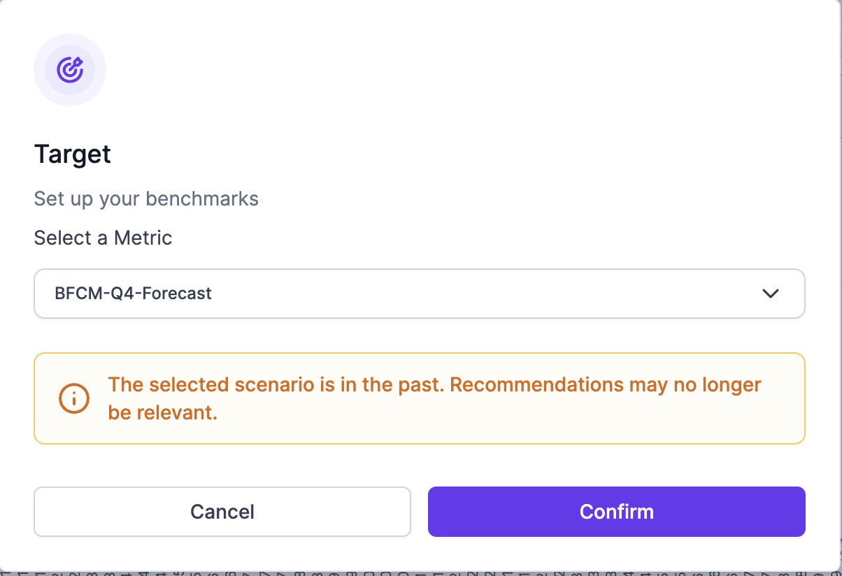 Warning message for selecting a past scenario.