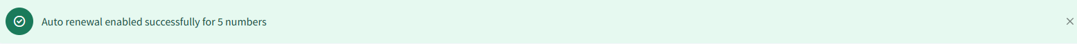Screenshot of the Auto renewal was successfully enabled for 5 numbers message