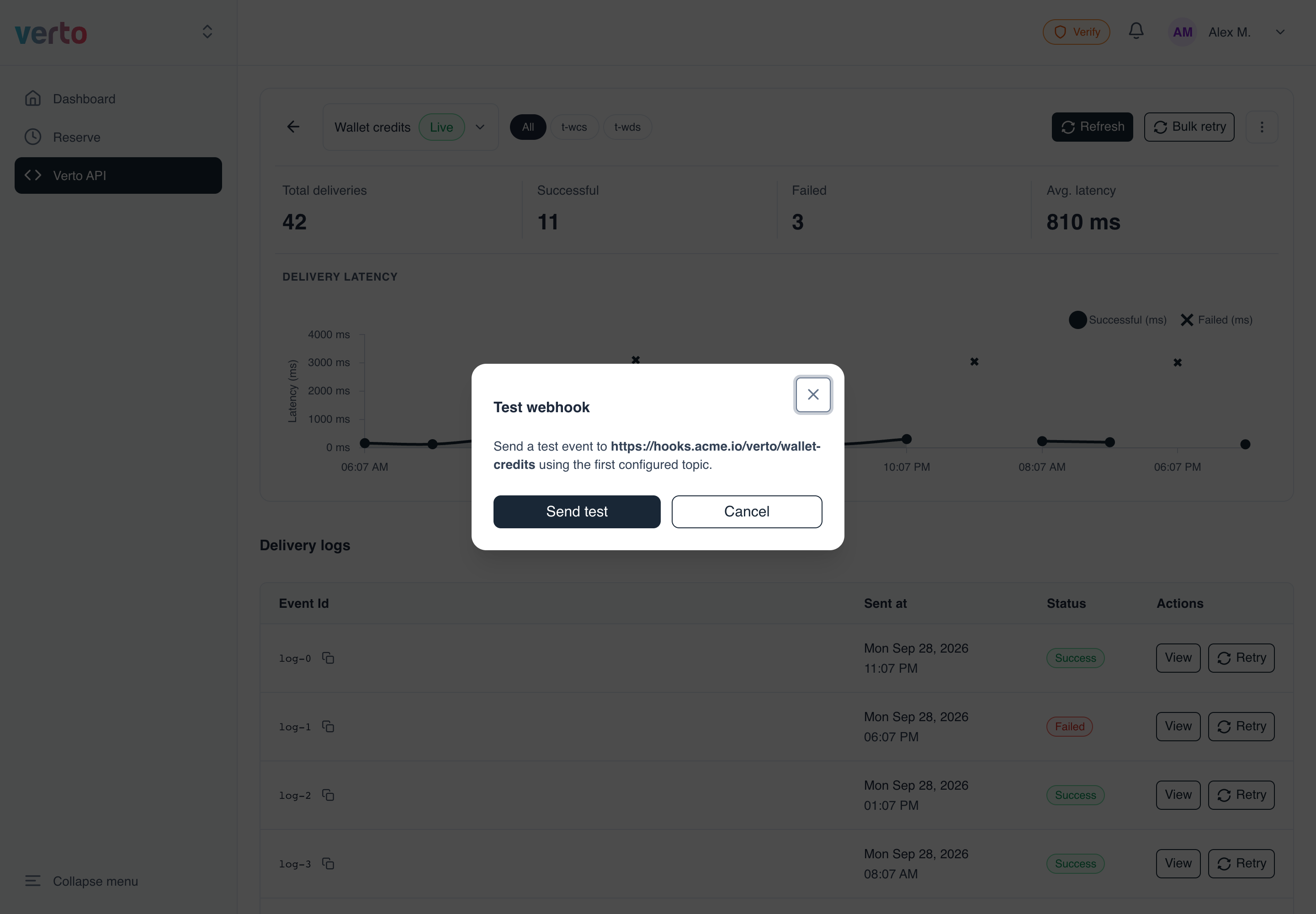 Test webhook dialog