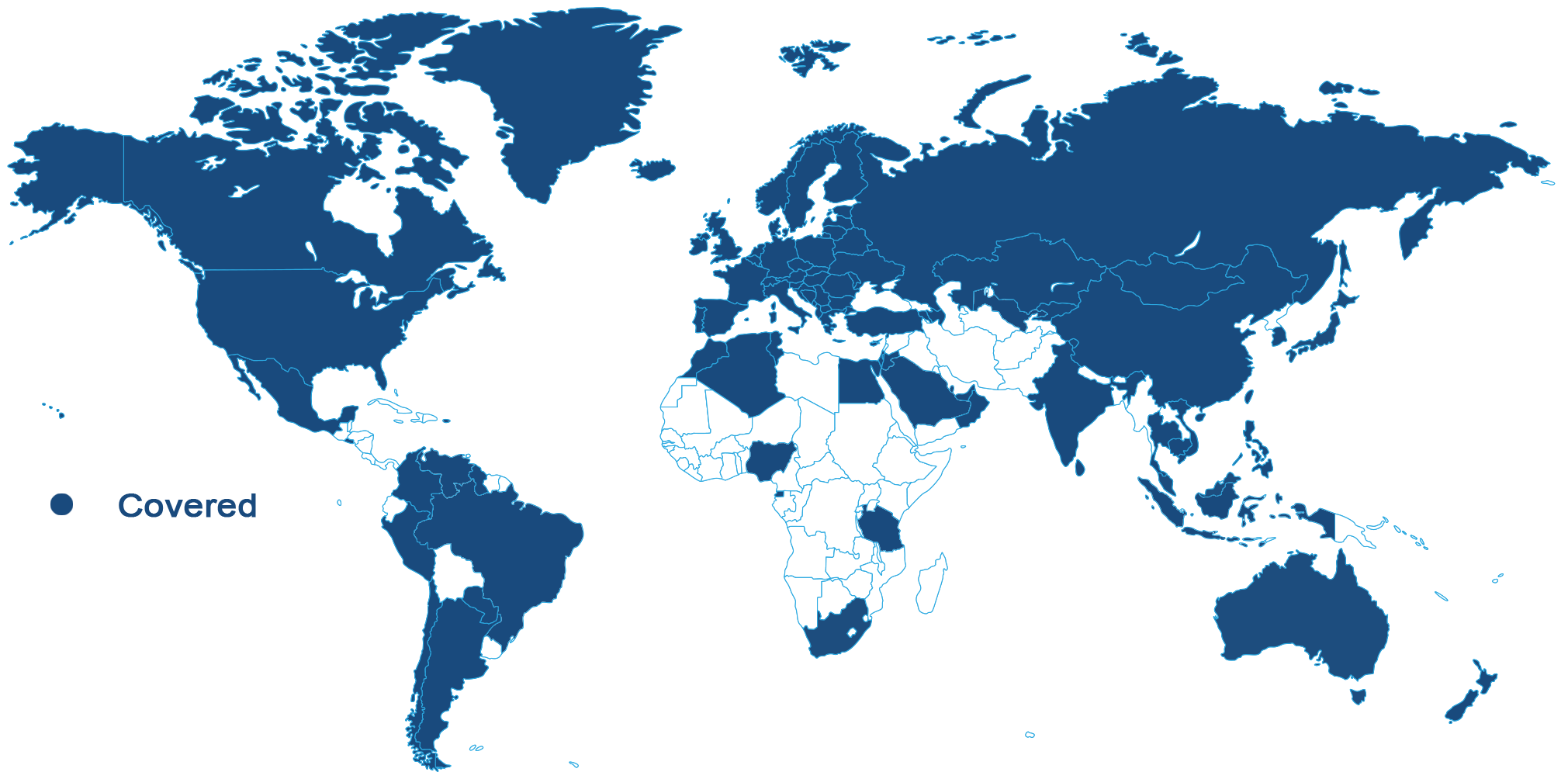 Coverage Map of all Countries and Regions with 1NCE IoT Mobile Network coverage.