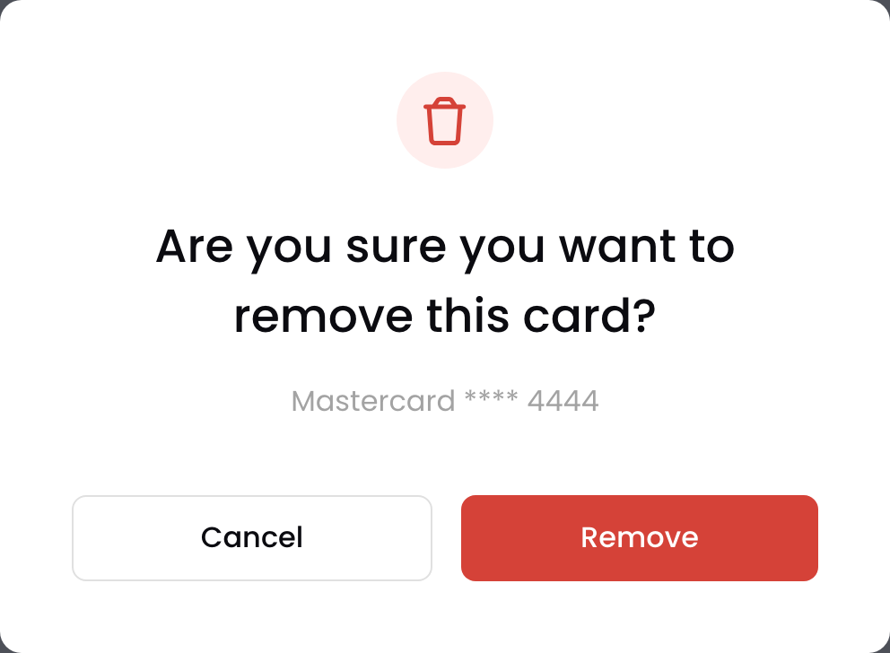 The confirmation to remove a card