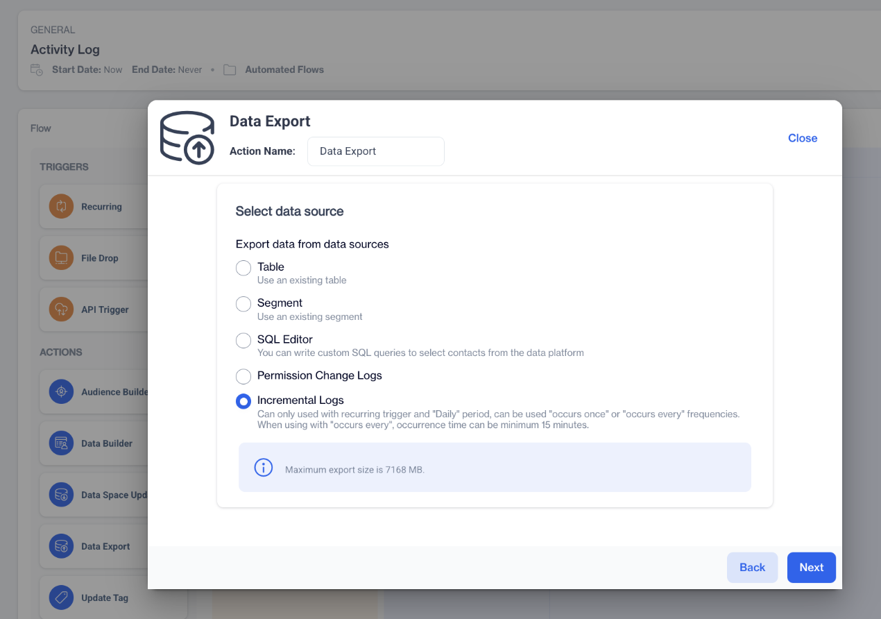 Select Incremental Logs