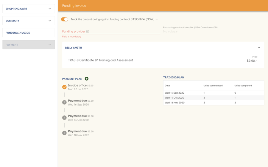 Figure 232. Funding invoice in the Checkout