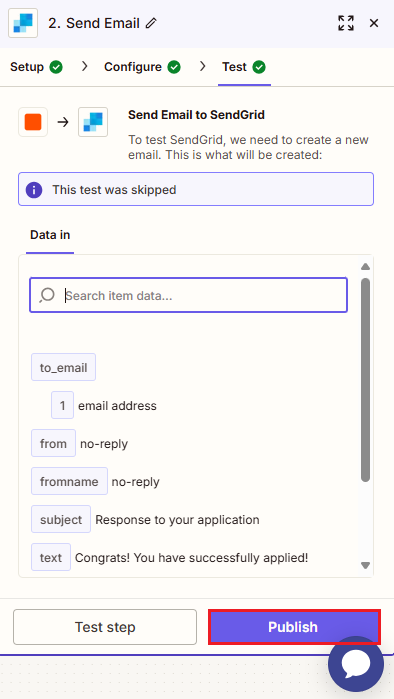 Screenshot of the Publish option