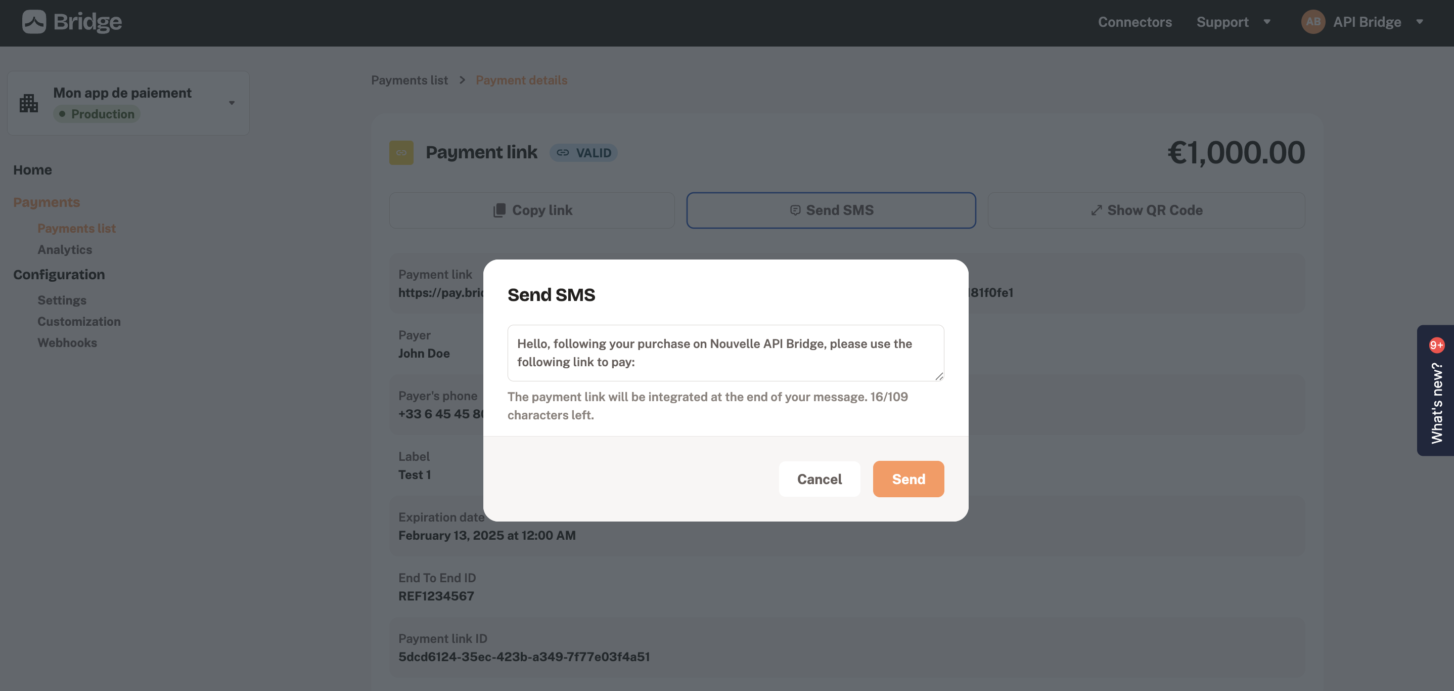 Sending your payment link by SMS