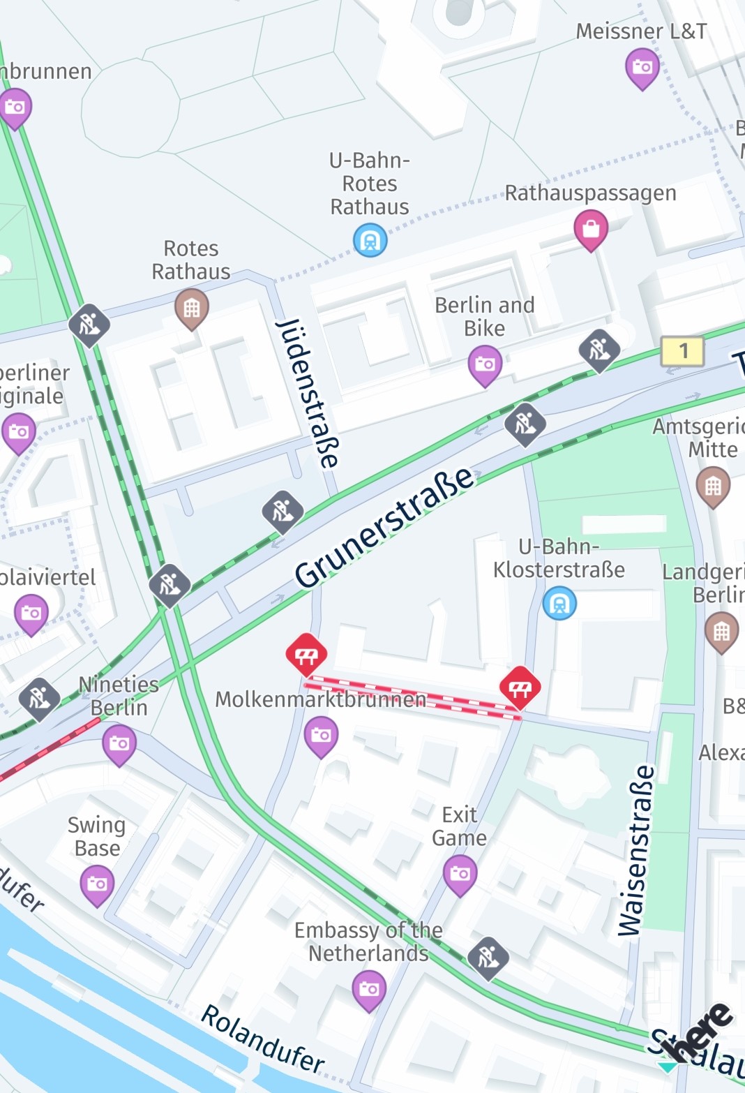 Screenshot: Traffic incidents visualized on the map.