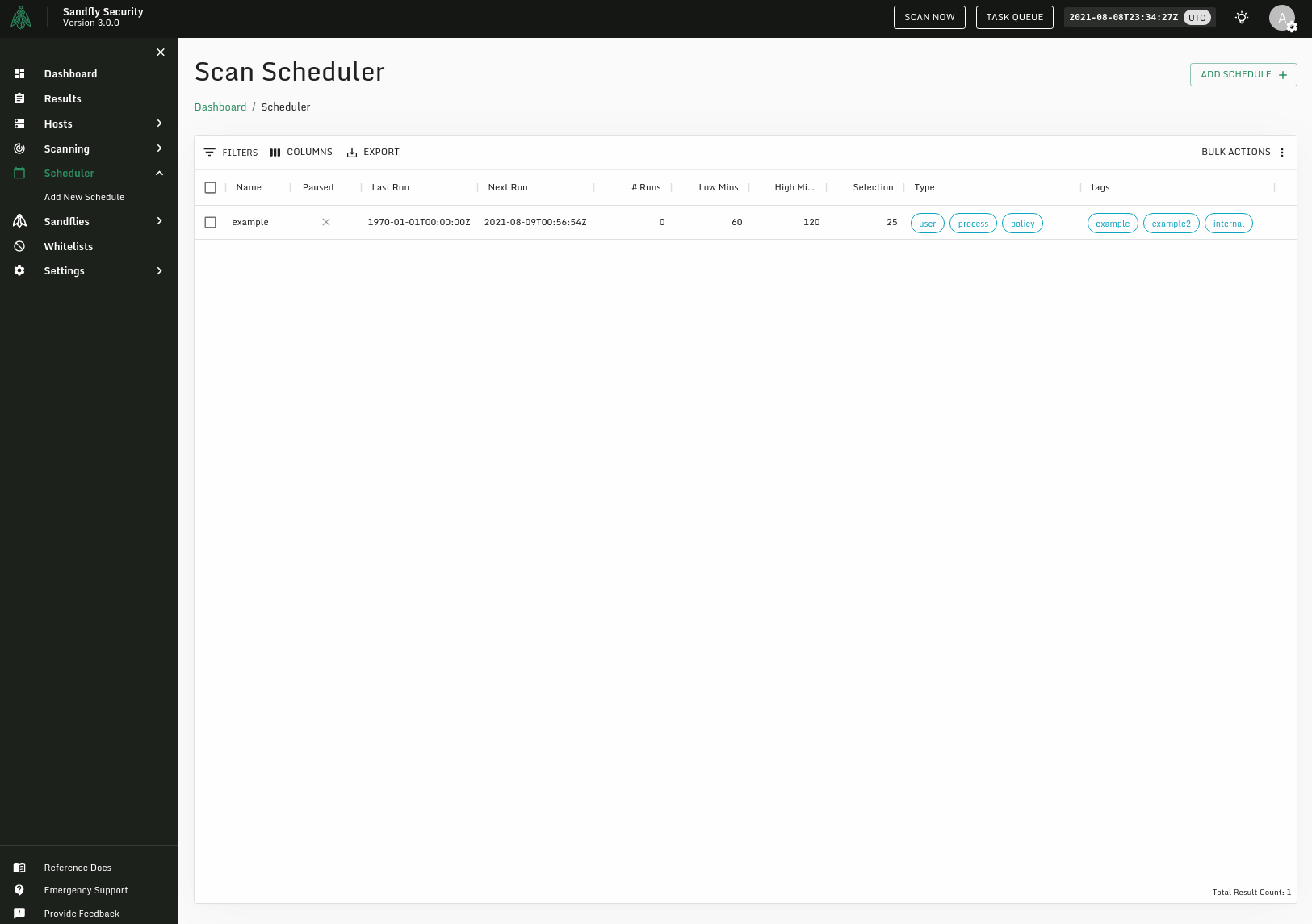 scheduler.list.view.png Viewing a Sandfly schedule.