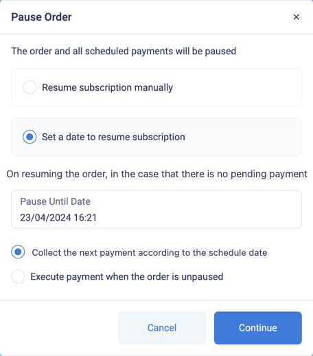 Select when to collect the next payment