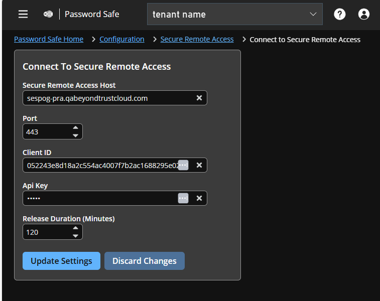 Connect to Secure Remote Access page