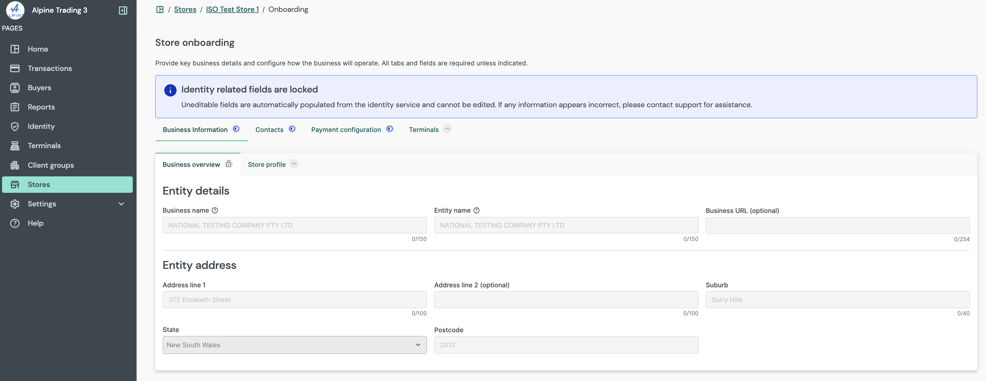 Store onboarding: Identity related fields