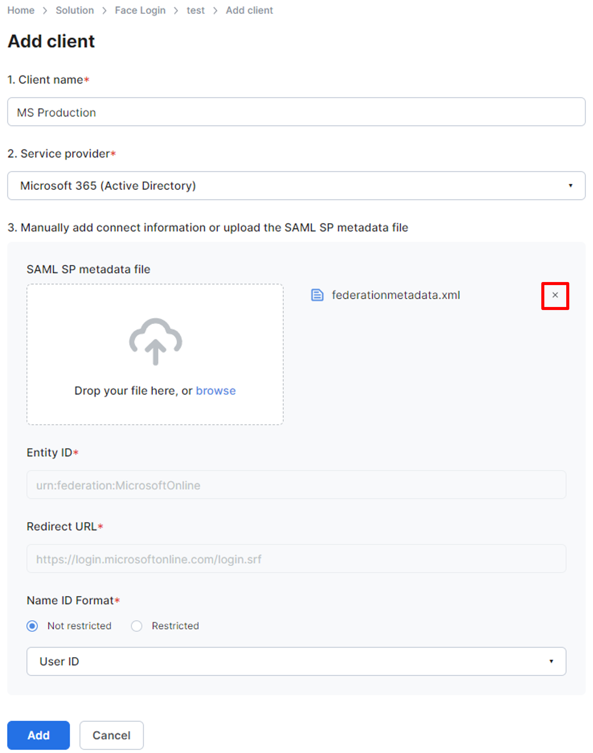 Remove an uploaded metadata file