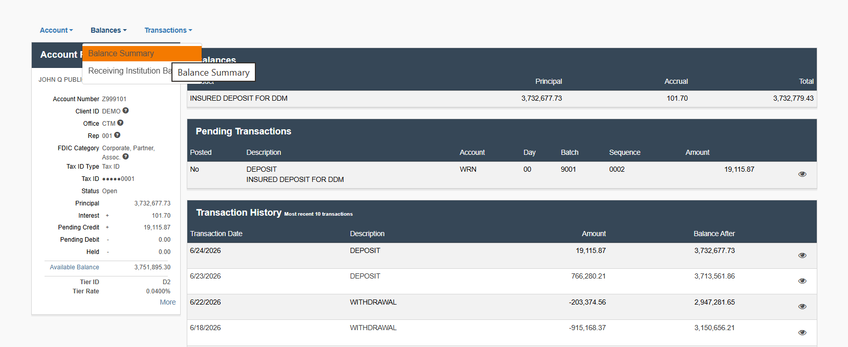 Select Balance Summary