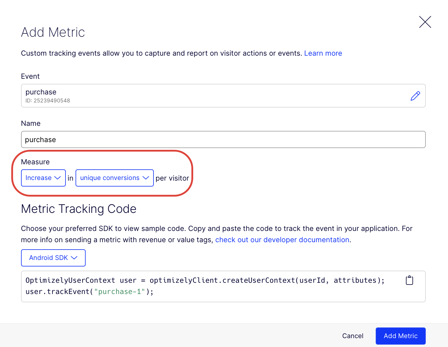 add metric that measures the increase in unique conversions