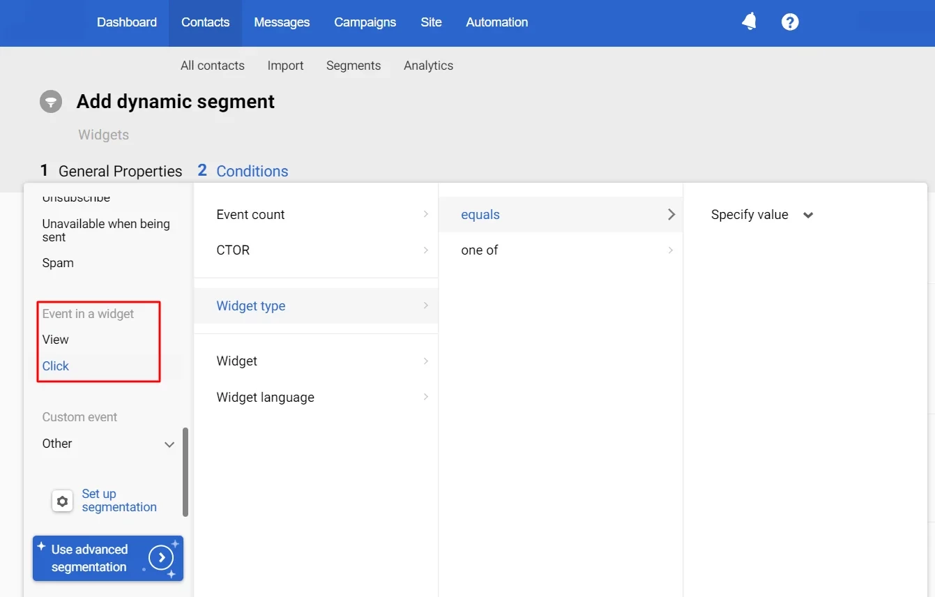 Segmentation by widget events