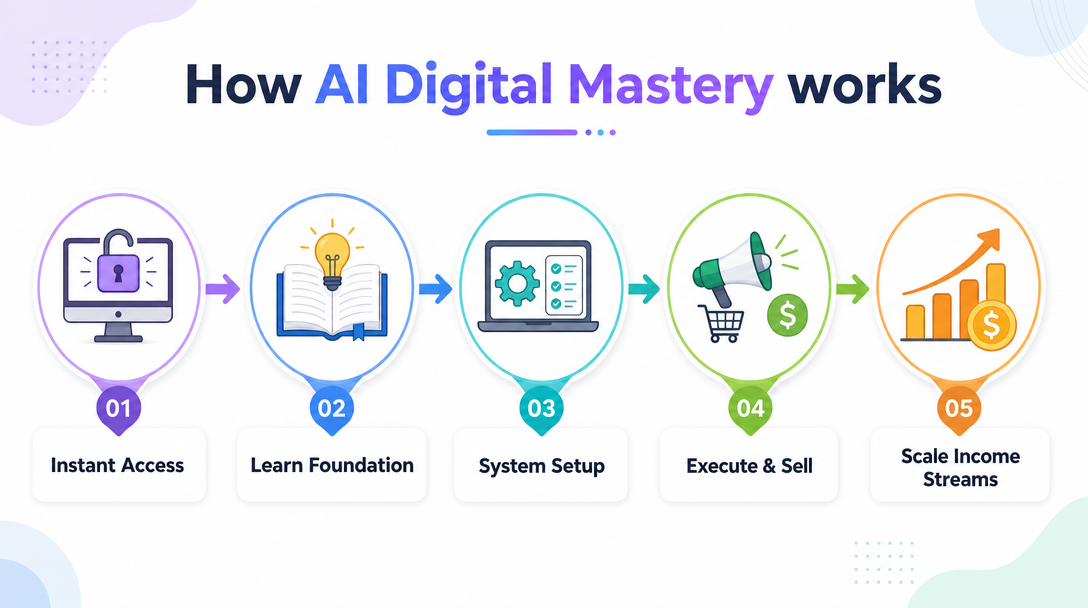 How AI Digital Mastery Review works — infographic