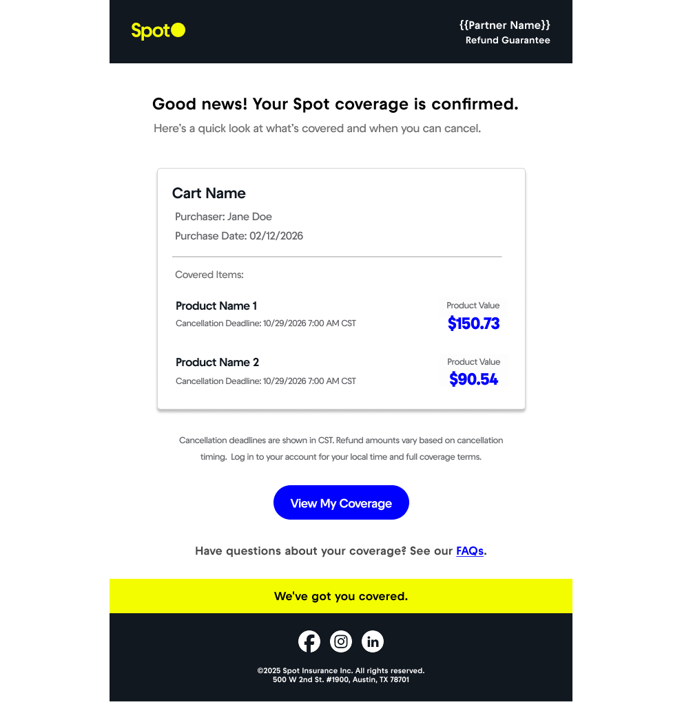 Spot Confirmation Email