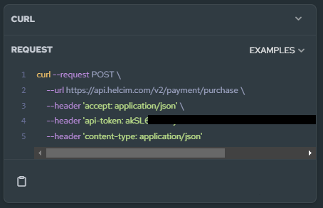 Example Header for Payment API request