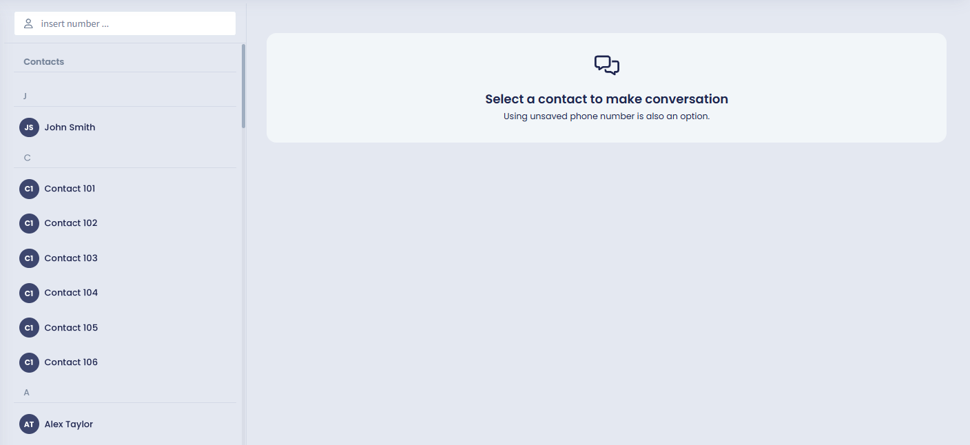 Screenshot of creating new conversation: selecting a contact