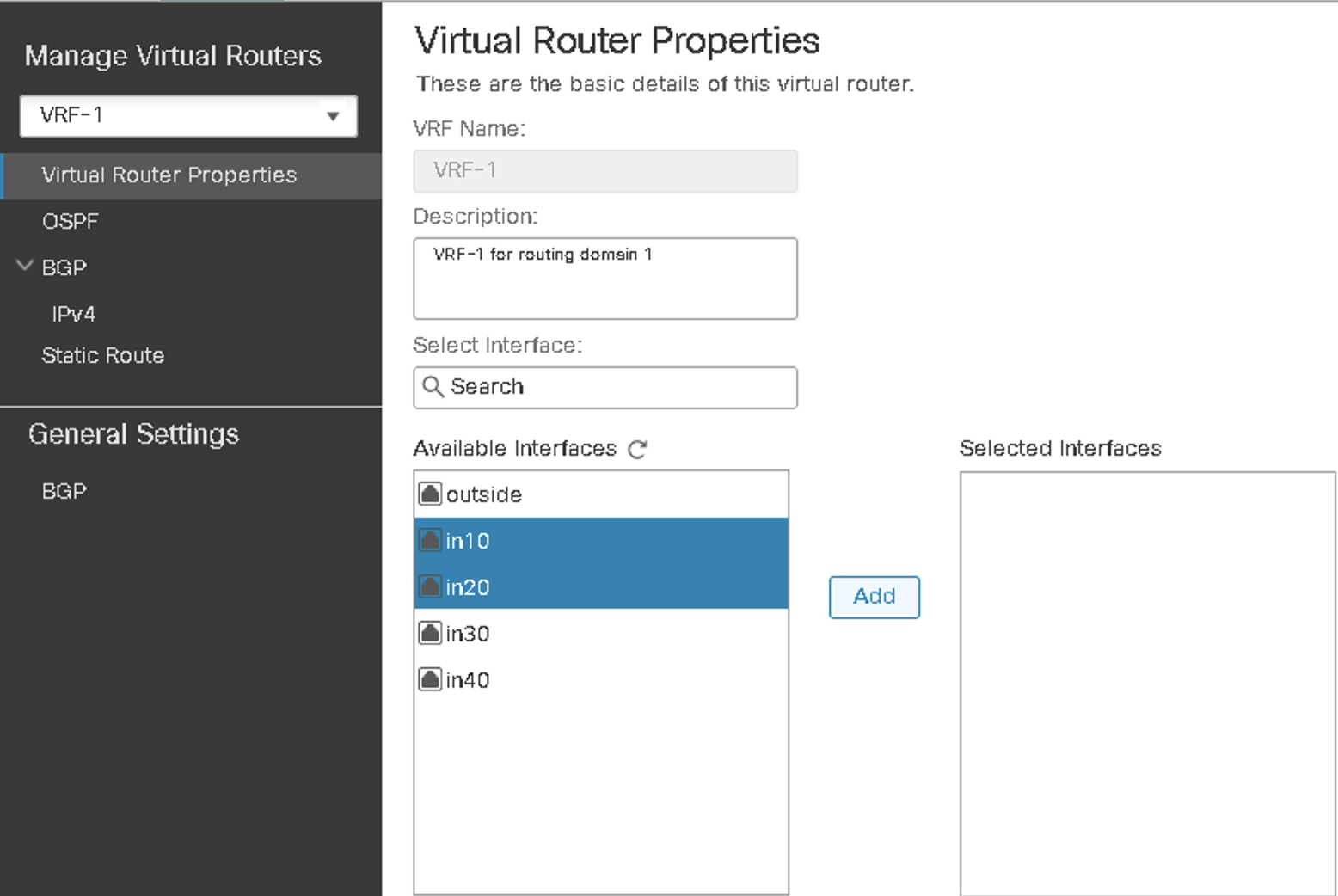 **Figure 5:**  Virtual Router Properties