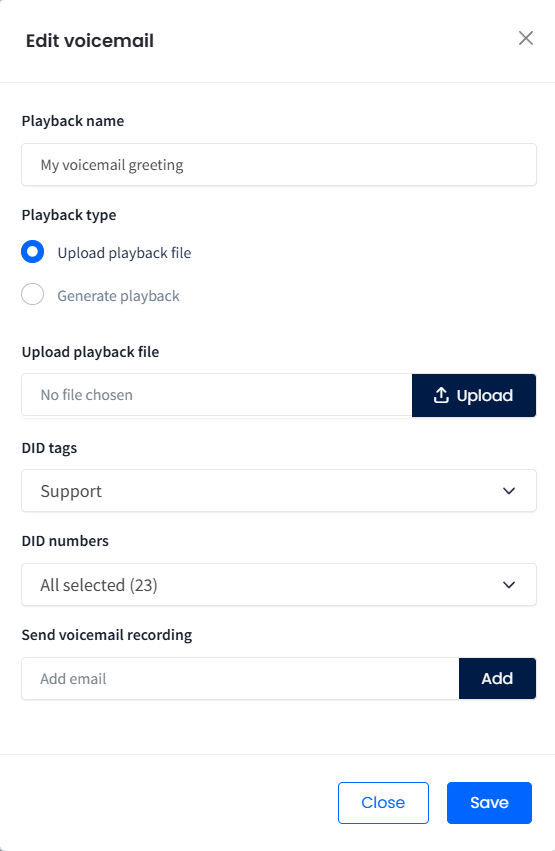 Screenshot of editing voicemail playback