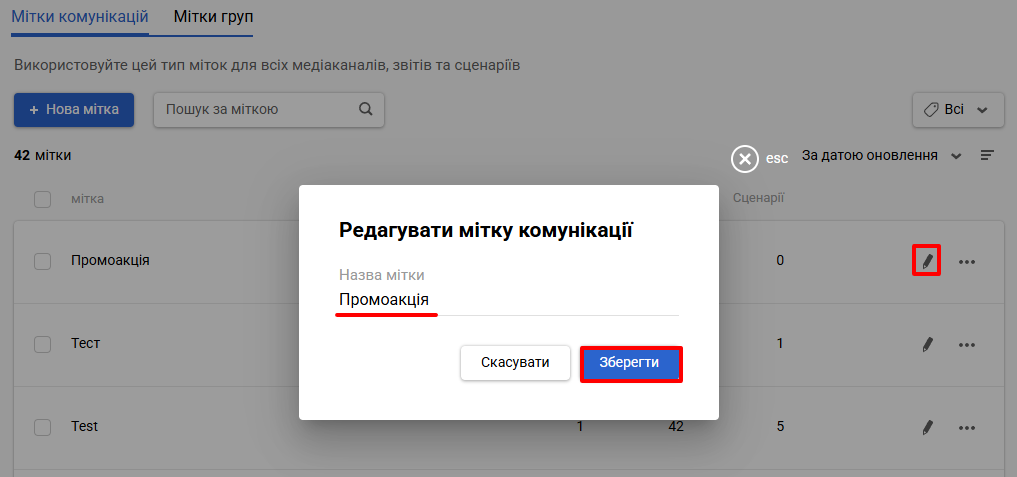 Редагування міток