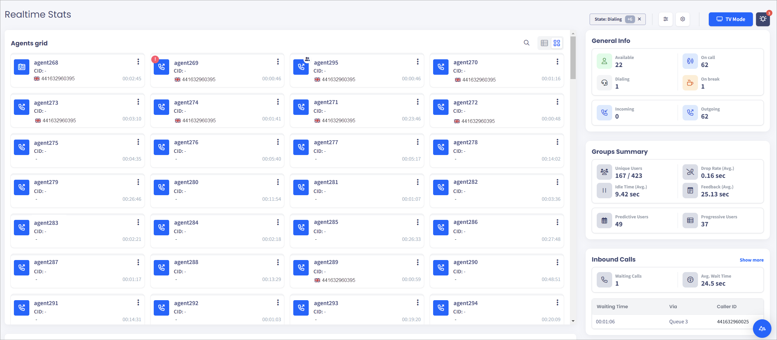 Screenshot of the Realtime Stats page