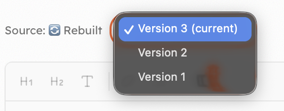 The version selector on the document