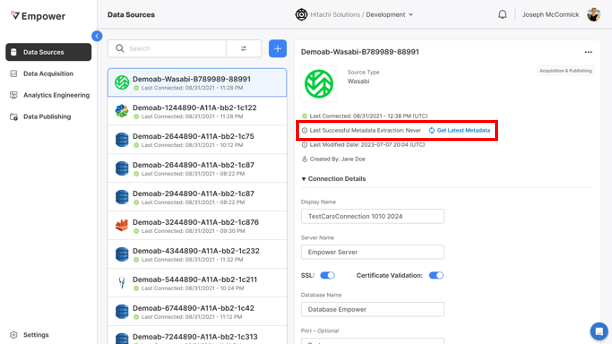 Observing the metadata extraction information on a data source